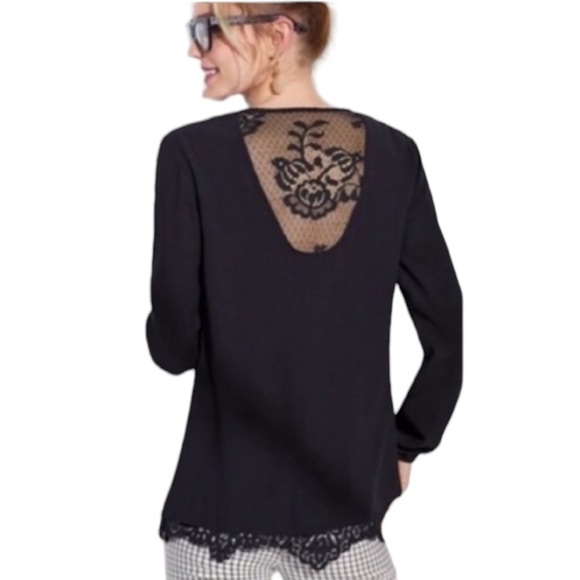 CAbi Tops - CAbi Black “Tempest” Long Sleeves Lace Back and Hem Blouse